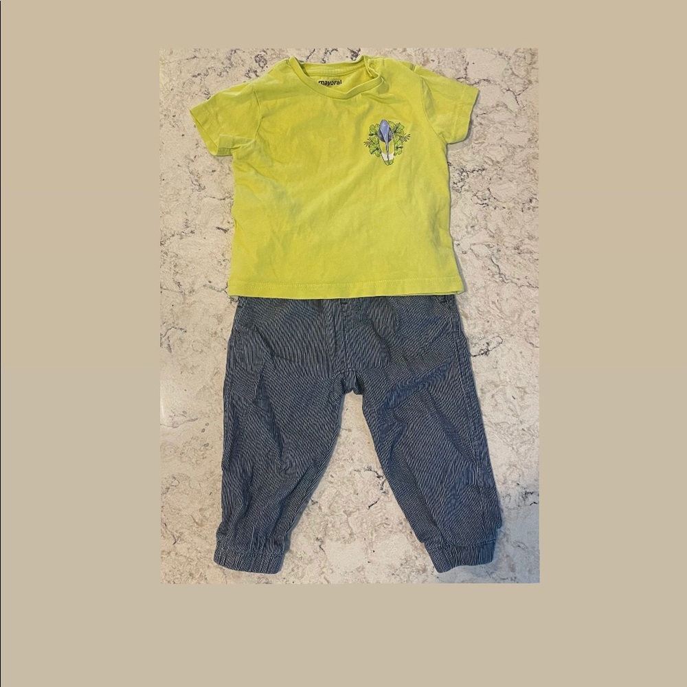 Mayoral Boys t-shirt, size 12 months. Tea Boys pants, size: 12-18 months